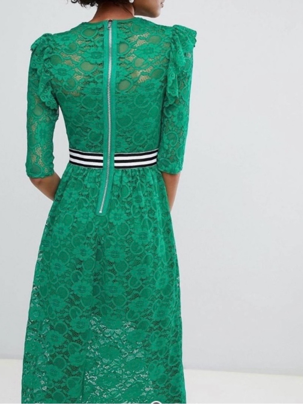 ASOS Midi Length Tea Ruffle Dress In Green - Picture 8 of 8